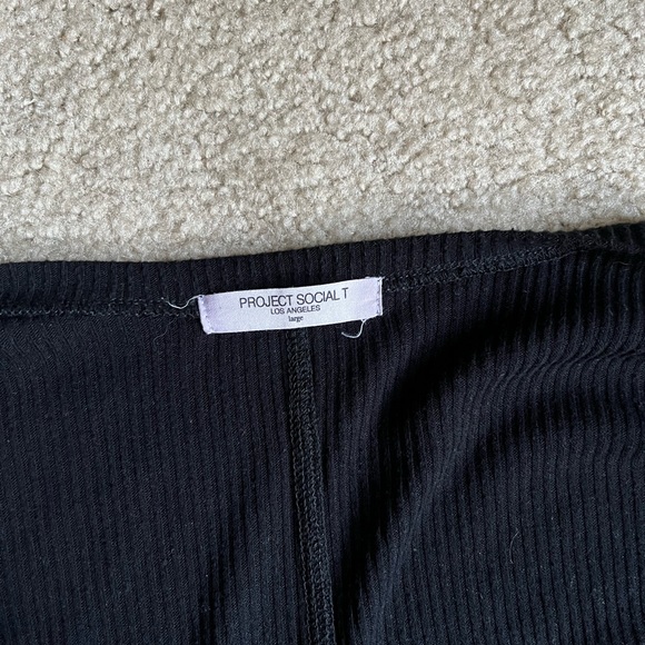 Project Social T Cropped Black Rib Knit Button Up Long Sleeve Cardigan Top - Picture 5 of 7